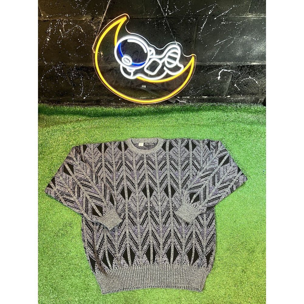 VTG Peter England Mens XL Black/Gray/Lavender Pullover Wool Sweater Italy